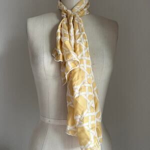 USNA Vintage Women’s Yellow Oblong Geometric Silk Scarf Lightweight Modern Print